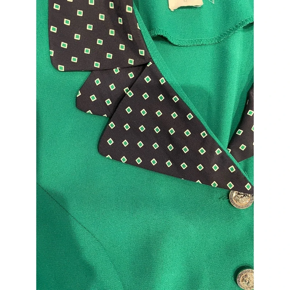 VTG Leslie Fay Skirt Set Green Navy‎ Pleated Blazer Skirt Cottagecore Grandma 12